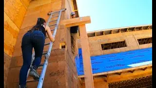 This could be BAD!!!  Lifting HEAVY TIMBER beams and posts! l Couple builds OFF GRID House I