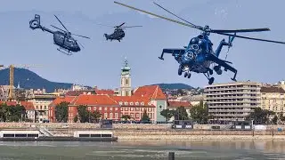 HELICOPTER AIRSHOW IN BUDAPEST CITY CENTER - MIL MI-24P, H225M Caracal, H145M