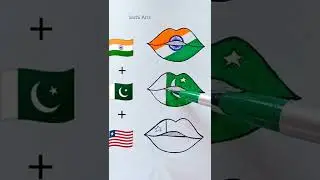 Lips Painting | India + Pakistan + America | Flags Drawing #art #shorts #satisfying #creative