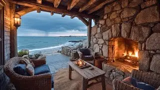 Tranquil Coastal Retreat | Cozy Cabin Fireplace & Gentle Waves for Restful Sleep and Peace