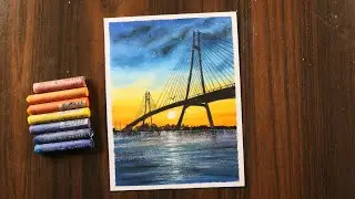 Beautiful Sunset River Scenery Drawing / Easy Oil Pastels drawing / Drawing with oil pastel