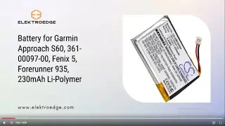 Battery for Garmin Approach S60, 361-00097-00, Fenix 5, Forerunner 935, 230mAh Li-Polymer