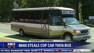 Man steals police car, bus