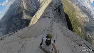 Hiking half dome cables and all of subdome leading up  them on insta360 x4 camera
