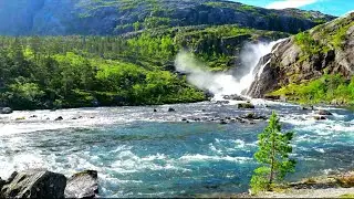 Beautiful mountain turquoise river and waterfall sounds (10 Hrs White noise for sleep)