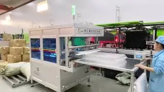 Automated packaging production line for plastic bottles. Automatic bottle packing machine.