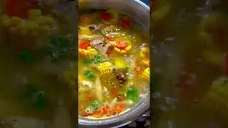 Bubbling a pot of Trini Style Chicken Corn Soup 🍲