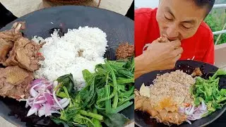 Eating spicy Local Rooster  with chayote leaves /Healthy food / Naga Northeast mukbang