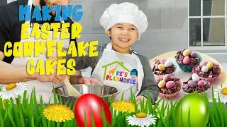 Father and Son How to make easy chocolate Easter cornflake cakes at home Funny quick DIY video learn