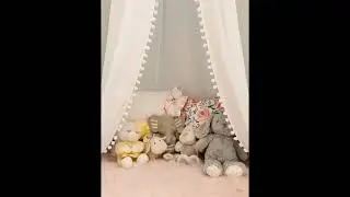 LOAOL Kids Bed Canopy with Pom Pom Hanging Mosquito Net for Baby Crib Nook Castle Game Tent Nursery