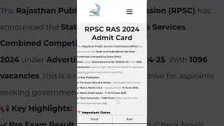 RPSC RAS 2024 Admit Card#admit card#job #governmentjobs #sarkarijobhub #ytshorts
