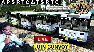 APSRTC and TSRTC Convoy Bus Driving with Steering 🔴 Live Euro Truck Simulator 2 Telugu