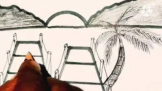 How to drow Riverside sunset circle scenery drawing ll Easy beautiful drowning coloring circle scene