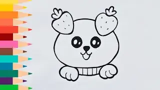 Let&rsquo;s draw a strawberry ear puppy for kids - easy drawing- fun animal drawing- how to draw a puppy 