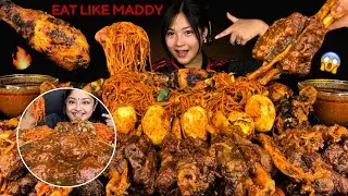 EAT LIKE ​⁠MADDY🔥SPICY BIG MUTTON NALLI HADDI WITH SPICY SCHEZWAN CHOWMEIN & CHICKEN TANDOORI