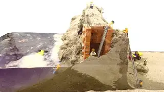 Dam Breach Experiment (ORIGINAL VIDEO) - Mini Brick Bunker Into Sand Dam