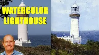 How to watercolor painting tutorial of a lighthouse. Watercolour painting and drawing lesson.