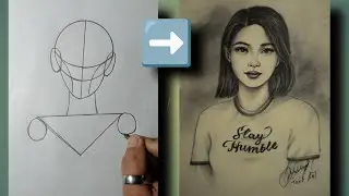 Pencil drawing, simple process, how to draw female portrait, using graphite pencil @toysarttutorial