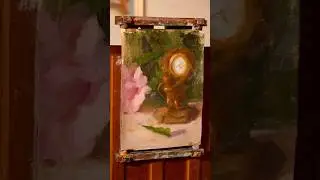 Day 2/30 - golden clock & pink carnation #art #oilpainting #30daychallenge #strada #stilllife