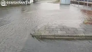 Hoogwater in de haven van Delfzijl