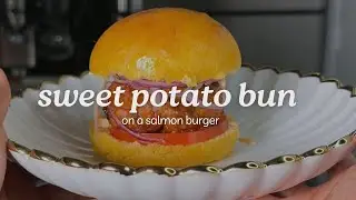 Sweet Potato Bun on a Salmon Burger