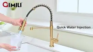 GIMILI Brushed Gold Kitchen Faucet with Pull Down Sprayer Single Handle LED Kitchen Sink Faucet