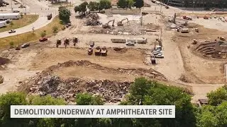 Drone footage shows birds-eye view of construction on Grand Rapids amphitheater