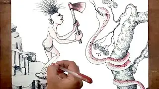 How to Draw Wild Man With Snake