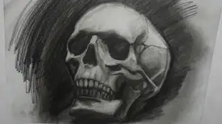 Drawing A Skull With Charcoal Pencil.