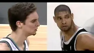 Tim Duncan (27p/18r/7b) Battles Rookie Pau Gasol (24p/15r/3b) - Spurs @ Grizzlies Dec 2001