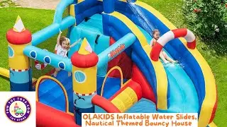 OLAKIDS Inflatable Water Slides, Nautical Themed Bouncy House with Slide, Splash Pool, Climbing Wall