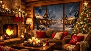 Fireplace Night 🔥 Cozy Cabin Ambience with Soft Music | Sleep & Relax