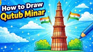 How to Draw Qutub Minar Step by Step | Easy Monument Drawing