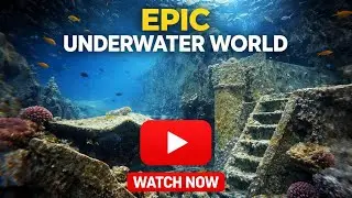 Underwater rock formations in clear turquoise ocean water with sunlight rays filtering through