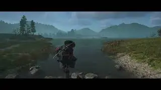 Sakamoto Castle on the waterfront and passing boats on a spring day - AC Shadows(no spoiler)