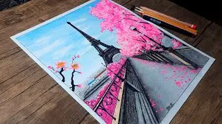 Spring Season. PARIS Landscape Drawing / BAHOR Fasli. PARIJ Manzarasini Chizish