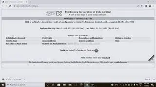 HOW TO APPLY ECIL  Recruitment 2022 for Junior Technician
