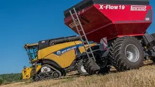 Moisson en CR 9090 smartTrax avec transbordeur Perard