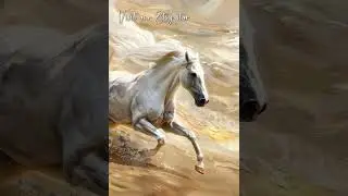 #shorts #frametvart Contemporary Impressionist Golden Galloping Abstract Wild White Horse on Sand