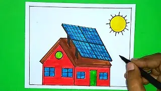 Solar House Drawing | How to Draw Solar Panels With House | Solar Energy