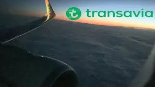taxiing + takeoff B737 Transavia from Paris Orly with sunrise