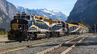 Rocky Mountaineer!!! RMRX 8011 and RMRX 8016 lead the RMR through Field, British Columbia