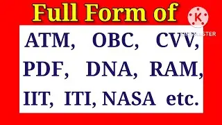 Full Form of ATM, DNA, IIT, ITI, NASA, OBC etc.//30 Most Important GK Full Form//#gkfullform