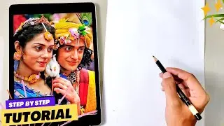 Radha Krishna Drawing Tutorial || Sumedh and Mallika Drawing || Janmashtami Drawing