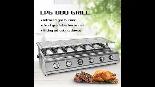 ITOP 6 Burner BBQ Grill LPG Gas Grill Smokeless Glass Shield Stainless Steel