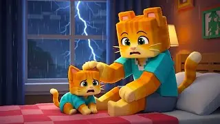 Mama Cat Comforts Her Crying Kitten During a Terrifying Storm 😿⚡|Ginger Minecraft Story 🐱
