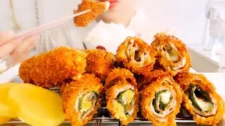 【咀嚼音】豚バラチーズカツとご飯｜Pork rose cheese cutlet Eating Sounds/ASMR/mukbang