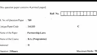 B.A. (Programme): Partnership Laws, Previous Year Question Paper (PYQP) NEP UG