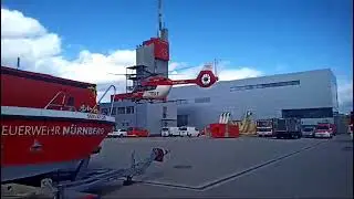 Rescue Helicopter Landing at Fire fighter station in Nuernberg