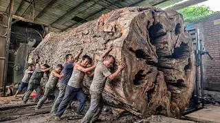 Montserrat Watches the Art of Sawing Massive Trembesi Wood Blocks with Stunning Results